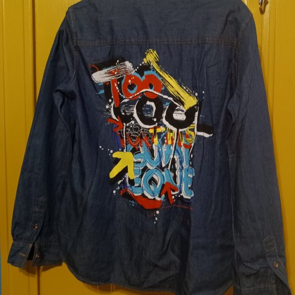 ZARA GRAPHIC DENIM BUTTON DOWN SHIRT FOR WOMEN - Picture 2 of 4